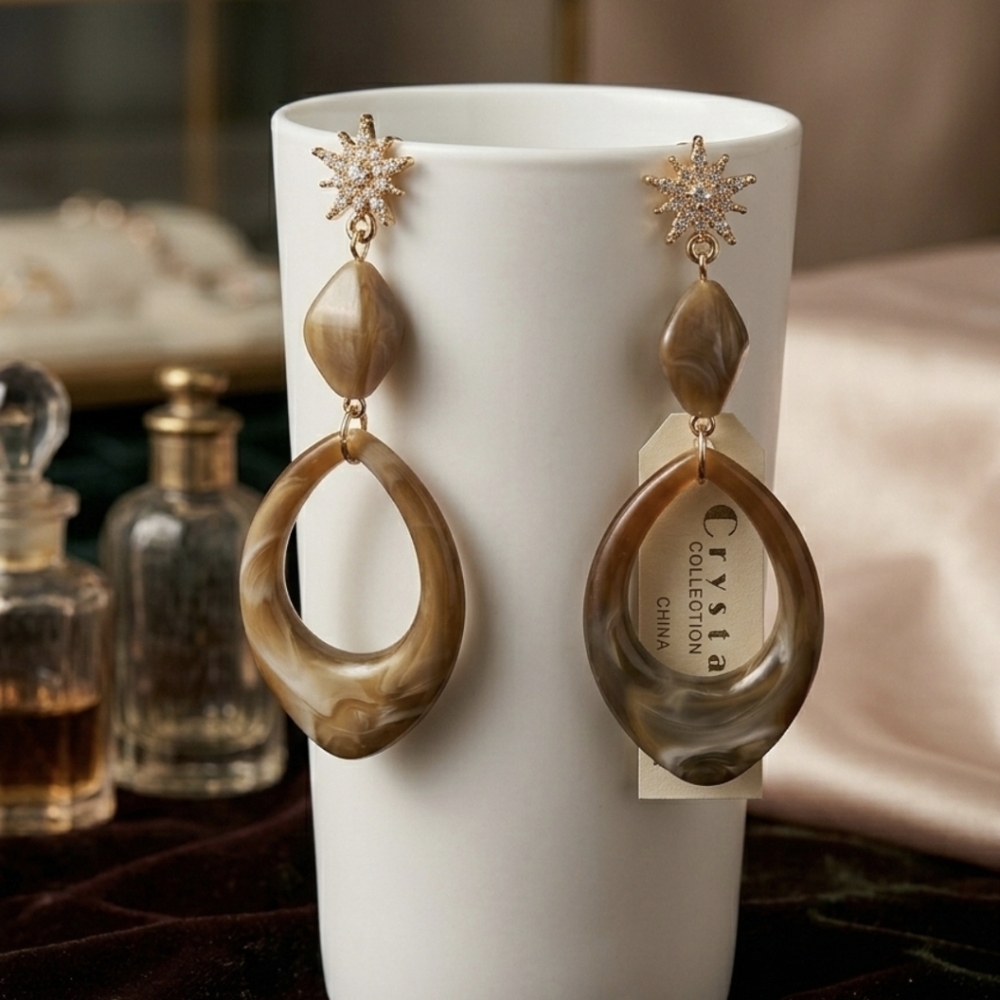 Chic Gold and Silver Floral Drop Earrings - Picture 4 of 8